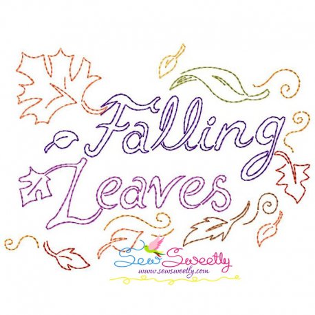 Falling Leaves Vintage Stitch Lettering Embroidery Design Pattern
