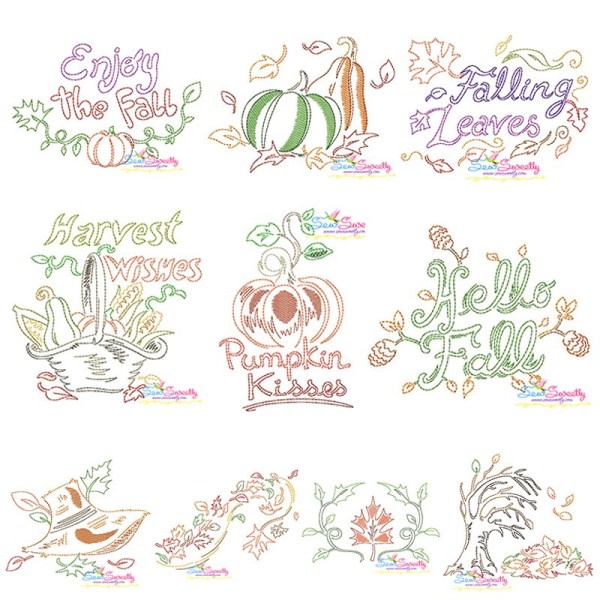 Fall/Autumn Bean/Vintage Stitch Embroidery Design Bundle-1
