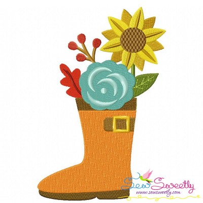 Rain Boot With Fall Flowers Embroidery Design Pattern-1