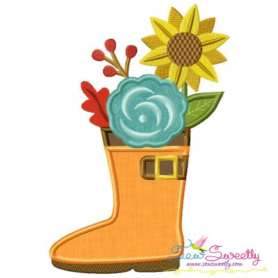 Rain Boot With Fall Flowers Applique Design Pattern-1