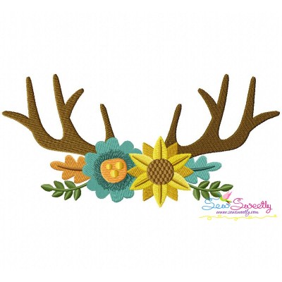 Antlers With Flowers Machine Embroidery Design Pattern-1