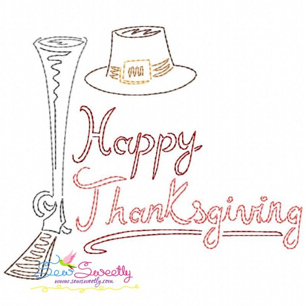 Color Work Happy Thanksgiving Bean/Vintage Stitch Machine Embroidery Design Pattern-1