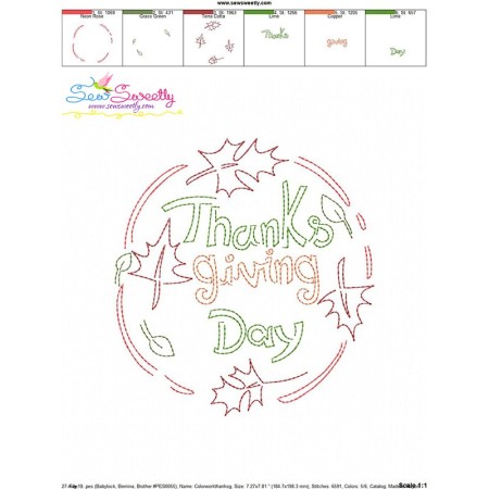 Color Work Thanksgiving Day Bean/Vintage Stitch Machine Embroidery ...