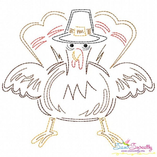 Color Work Thanksgiving Turkey Vintage Stitch Embroidery Design Pattern-1