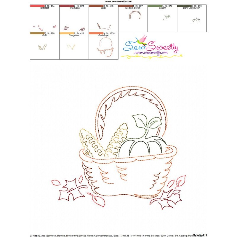 Color Work Thanksgiving Basket Embroidery Design Pattern