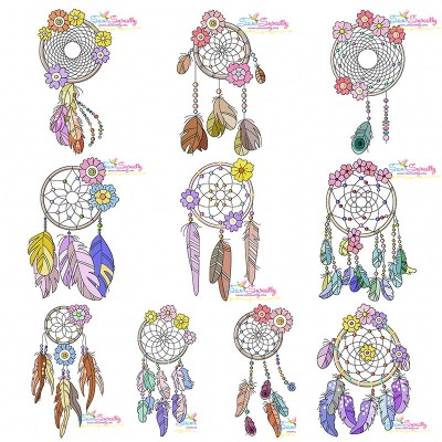 Floral Dream Catchers Machine Embroidery Design Pattern Bundle-1