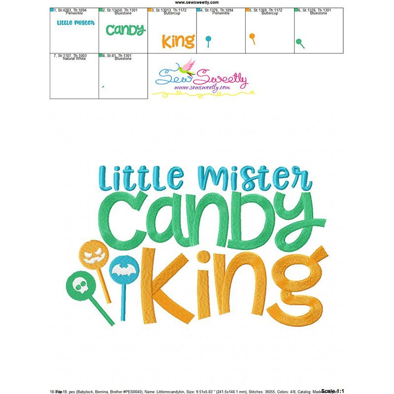 Little Mr. Candy King Lettering Machine Embroidery Design Sew Sweetly
