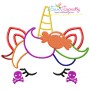 Outline Halloween Unicorn Face Machine Embroidery Design Pattern-1