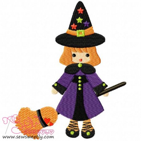 Cute Halloween Witch-1 Embroidery Design- 1