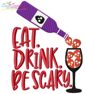 Eat Drink Be Scary Halloween Lettering Embroidery Design Pattern-1