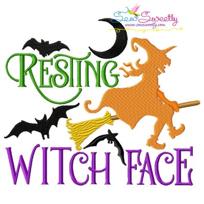 Resting Witch Face Halloween Lettering Embroidery Design Pattern-1