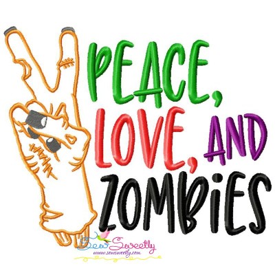 Peace Love Zombies Halloween Lettering Embroidery Design Pattern-1