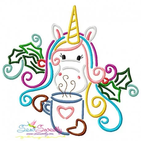 Christmas Unicorn Coffee Embroidery Design Pattern