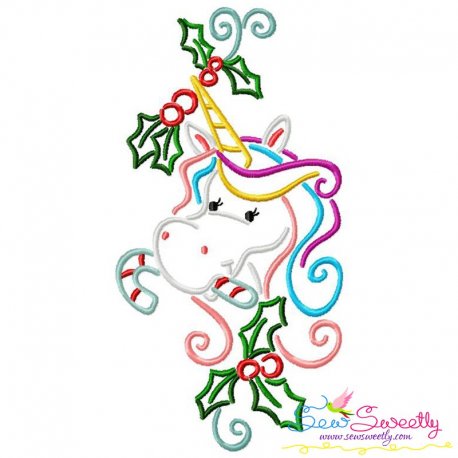 Christmas Unicorn Candy Cane Embroidery Design Pattern