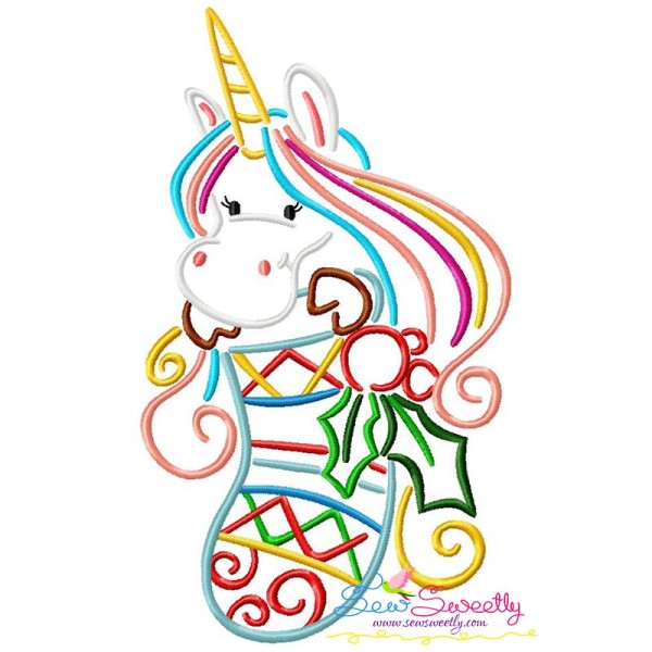 Christmas Unicorn Stocking Embroidery Design Pattern-1