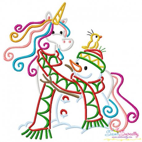 Christmas Unicorn And Snowman Embroidery Design Pattern