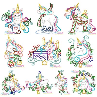 Christmas Unicorns Embroidery Design Pattern Bundle-1