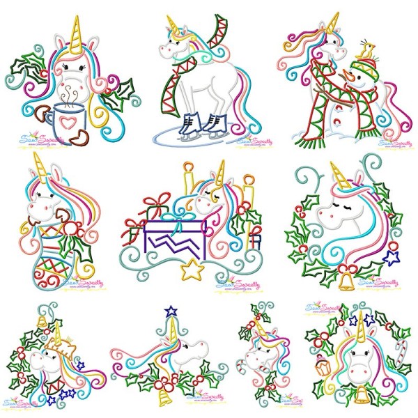 Christmas Unicorns Embroidery Design Bundle-1