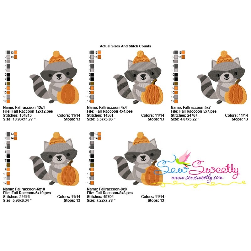 Fall Raccoon Patterns Cute Fall Raccoon Embroidery Design Pattern