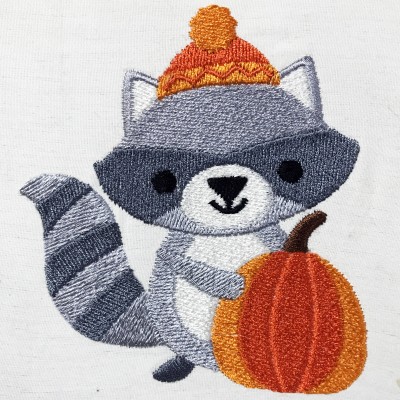 Cute Fall Raccoon Embroidery Design Pattern-1