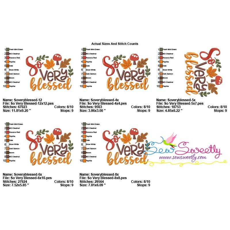 So Very Blessed Lettering Embroidery Design Pattern