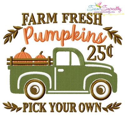 Farm Fresh Pumpkins Truck Lettering Embroidery Design Pattern-1