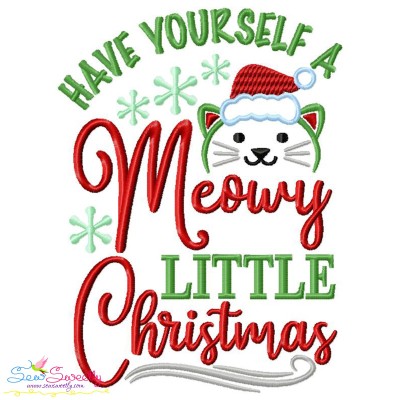 Have Yourself a Meowy Christmas Lettering Embroidery Design Pattern-1