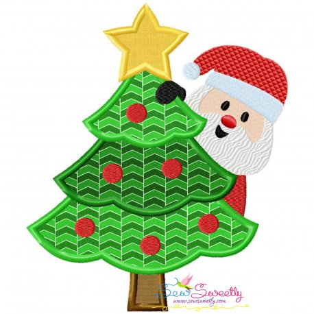 Santa Christmas Tree Peeker Applique Design Pattern