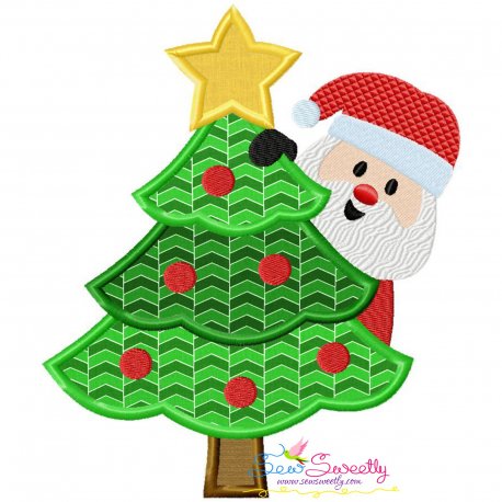 Santa Christmas Tree Peeker Applique Design- 1