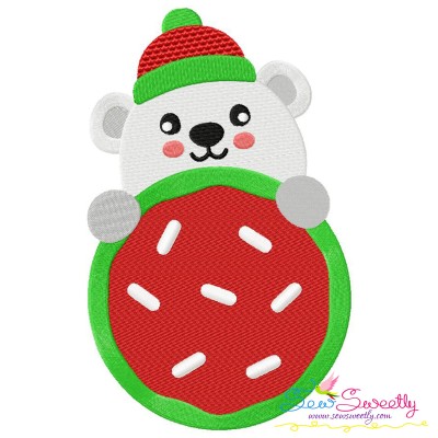 Peeking Polar Bear With Cookie Embroidery Design Pattern-1
