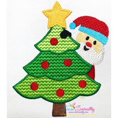 Santa Christmas Tree Peeker Embroidery Design Pattern-1