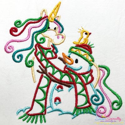 Christmas Unicorn And Snowman Embroidery Design Pattern-1