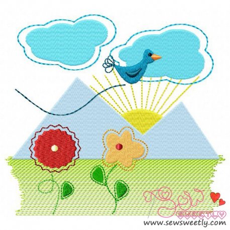 Spring Scene Embroidery Design- 1
