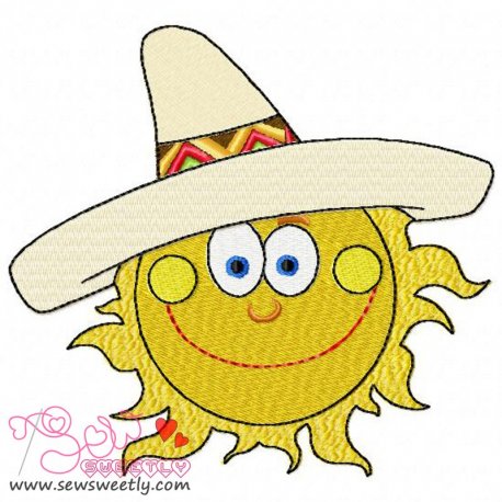 Sun With Sombrero Hat Embroidery Design- 1