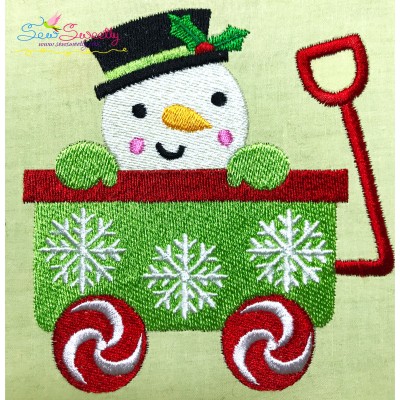 Snowman Wagon Peeker Embroidery Design Pattern-1