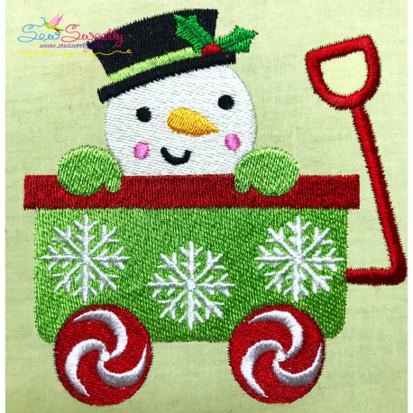 Snowman Wagon Peeker Embroidery Design Pattern