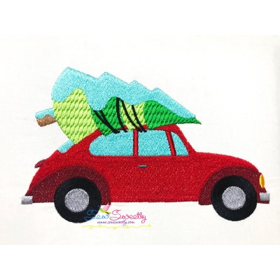 Christmas Bug Car With Tree Embroidery Design Pattern-1