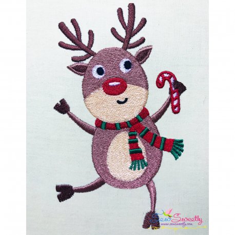 Dancing Reindeer With Candy Cane Embroidery Design Pattern