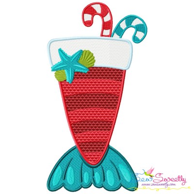 Christmas Mermaid Drink Embroidery Design Pattern-1