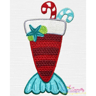 Christmas Mermaid Drink Embroidery Design Pattern-1