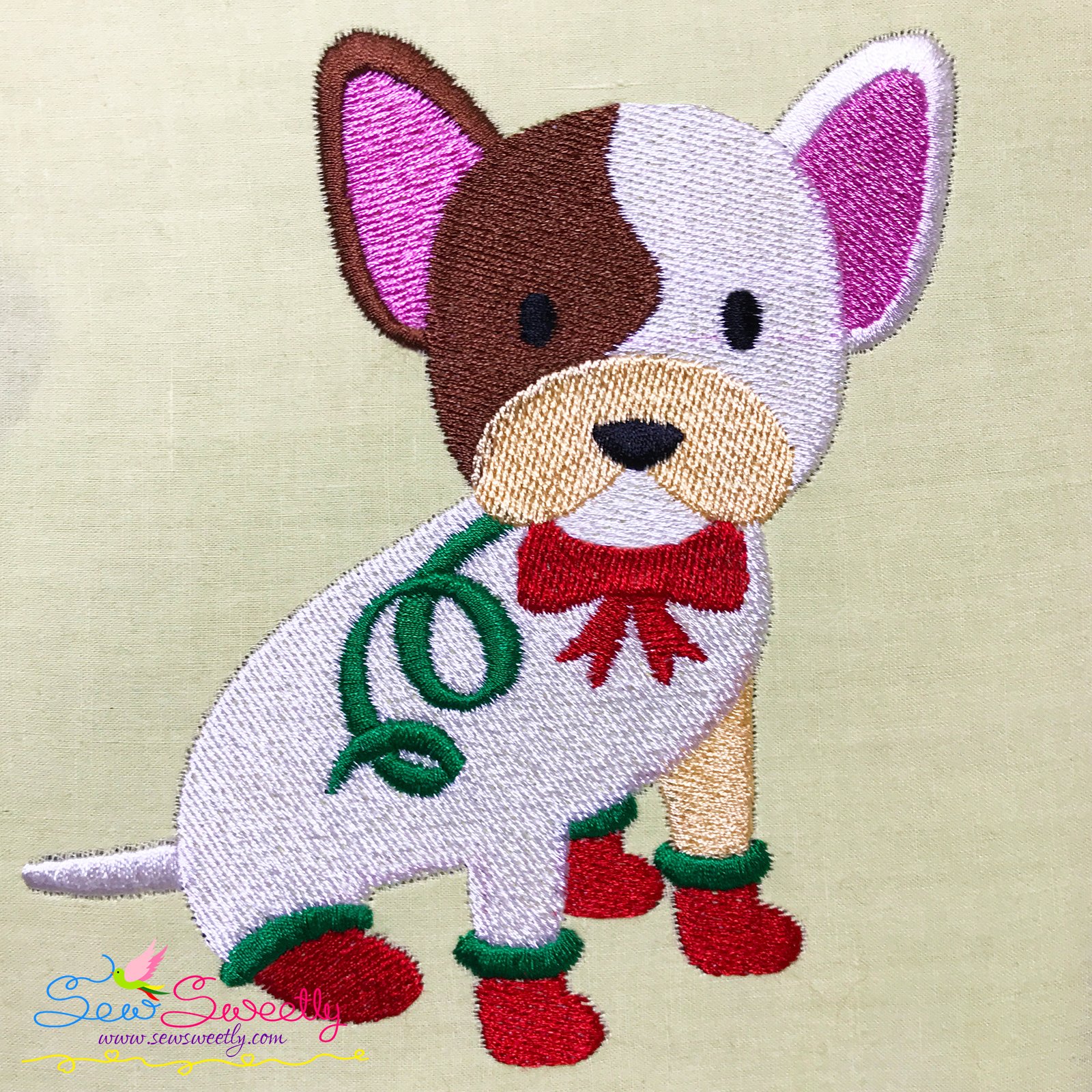 Christmas french bulldog embroidery design  sew sweetly