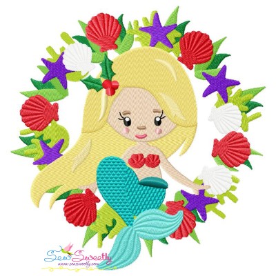 Christmas Mermaid Wreath Embroidery Design Pattern-1