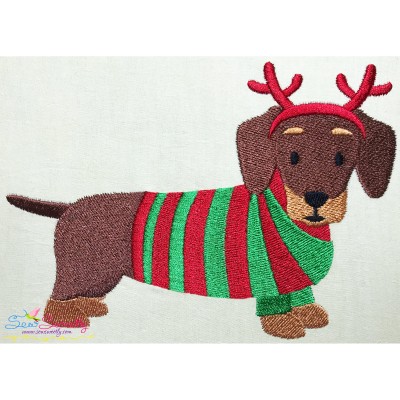 Christmas Dachshund Dog Embroidery Design Pattern-1