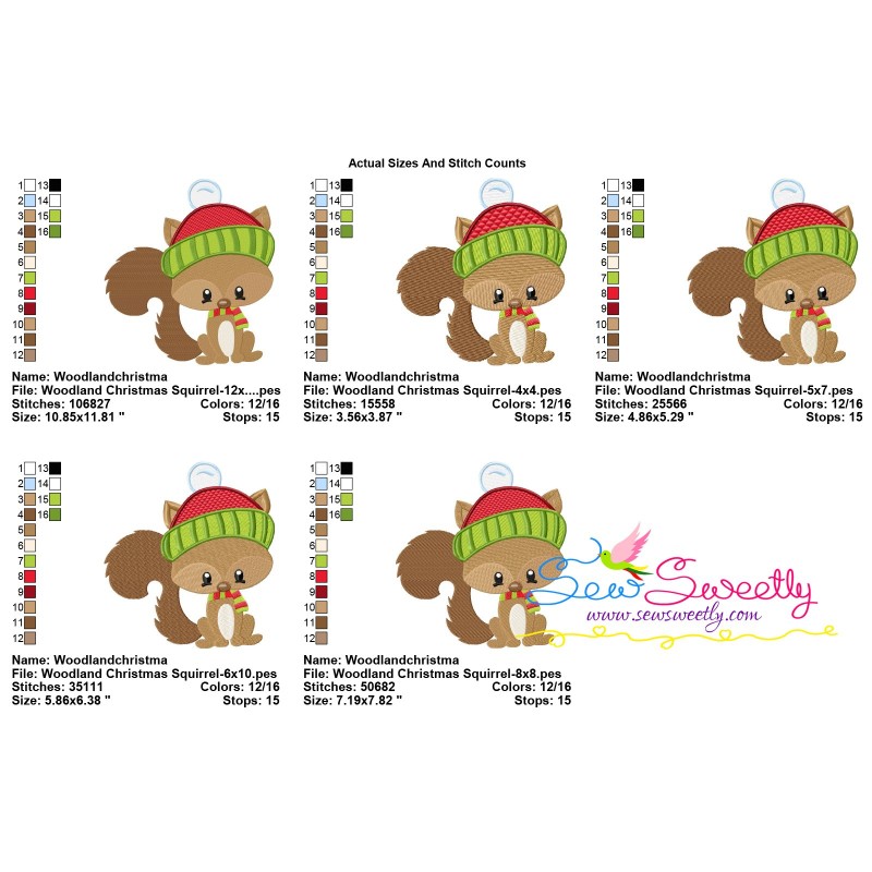 Woodland Christmas Squirrel Embroidery Design Pattern