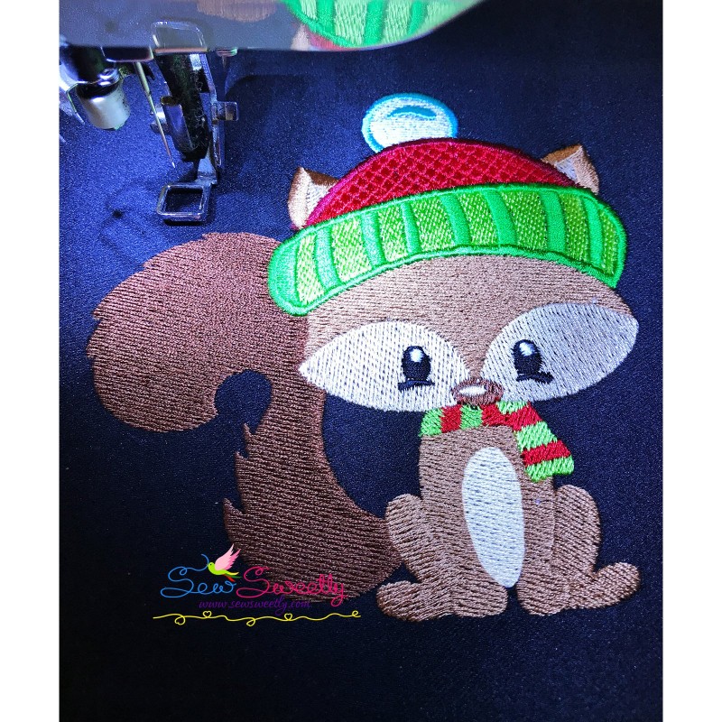 Woodland Christmas Squirrel Embroidery Design Pattern