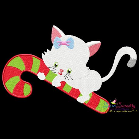 Christmas Kitty Candy Cane Embroidery Design Pattern