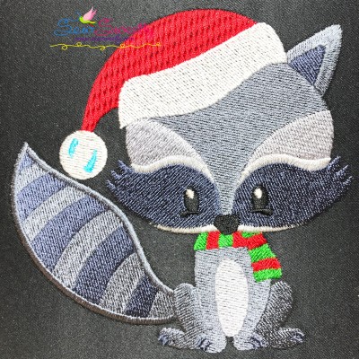 Woodland Christmas Raccoon Embroidery Design Pattern-1
