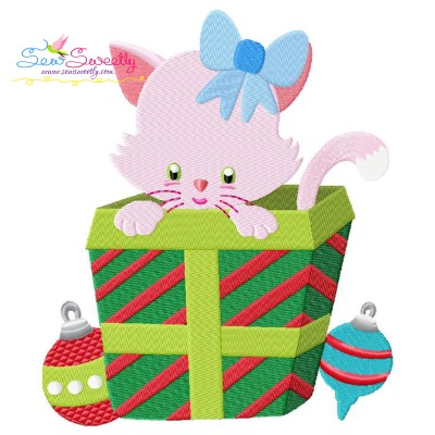 Christmas Kitty Cat Gift Embroidery Design Pattern-1