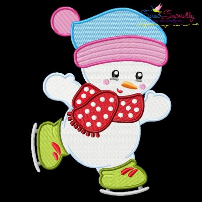 Christmas Ice Skating Little Snowman-5 Embroidery Design Pattern-1