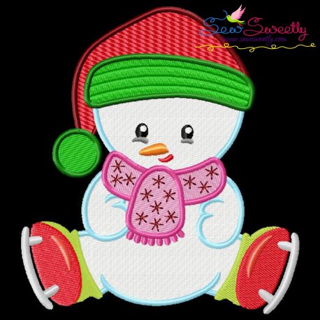 Christmas Ice Skating Little Snowman-4 Embroidery Design Pattern-1